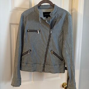 Vtg Banana Republic Women Blue Stripe Moto Jacket Size S Casual Layering Fashion